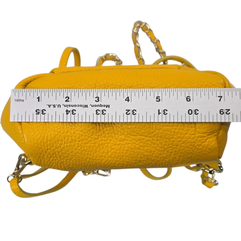 Vera Pelle Yellow Pebbled Leather Convertible Mini Backpack Crossbody Made Italy